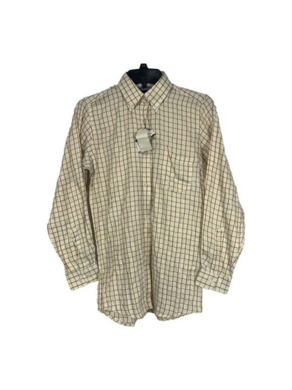 Radisson Kids Button-Down Shirt Boys L 14/16 Beige White Checkered Long Sleeve